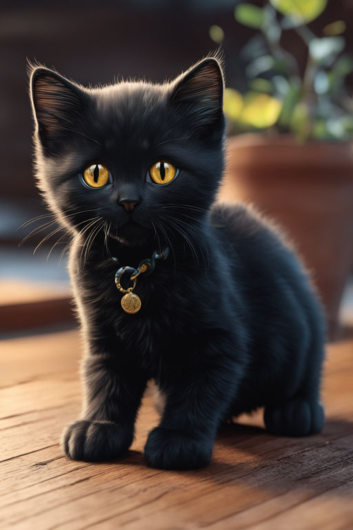 Adorable Black Anime Cat with Mesmerizing Yellow Eyes