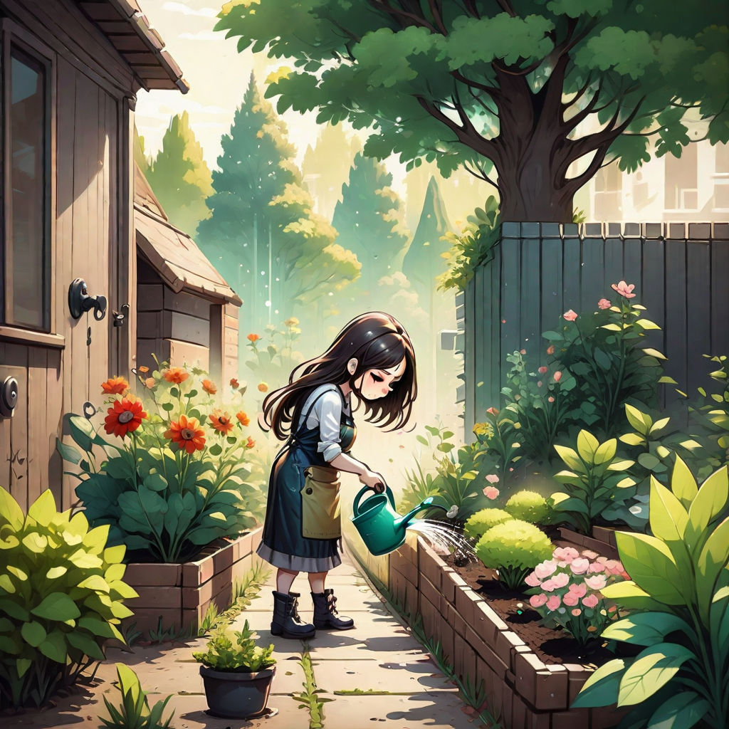 HD wallpaper: girl anime character holding watering can digital wallpaper,  smile | Wallpaper Flare