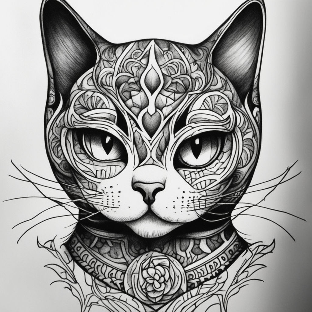 Tribal Cat Portrait Tattoo Design – Tattoos Wizard Designs