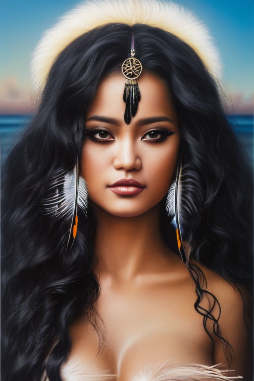 Beautiful Native Woman Wearing Feathers Background, Black Native