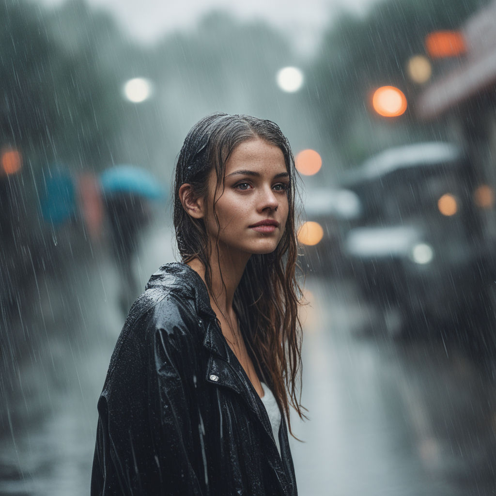 lonely girl in rain crying