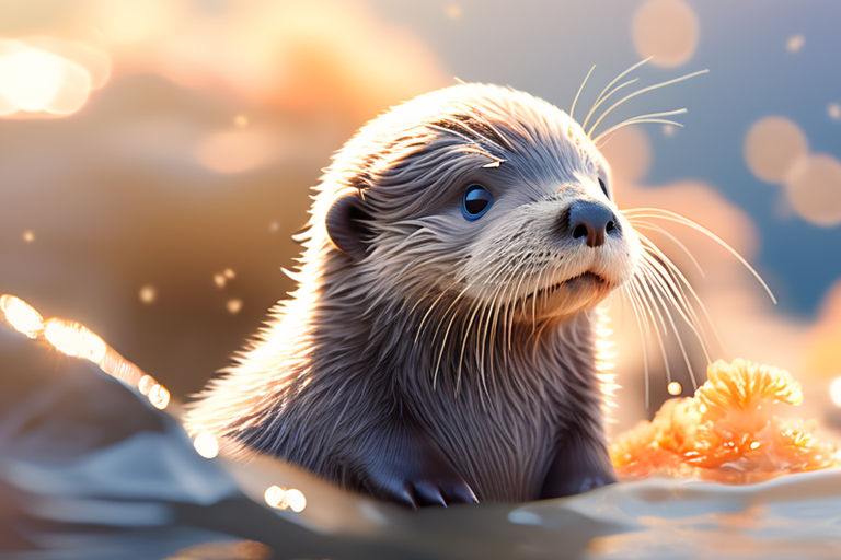 Female otter with bows in hair floating on peaceful by Artimator