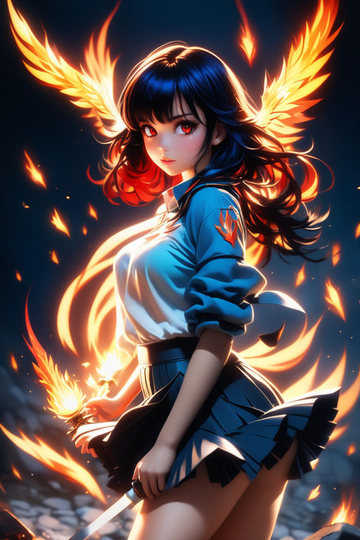 Download Mokou Phoenix Fire Anime Wallpaper | Wallpapers.com