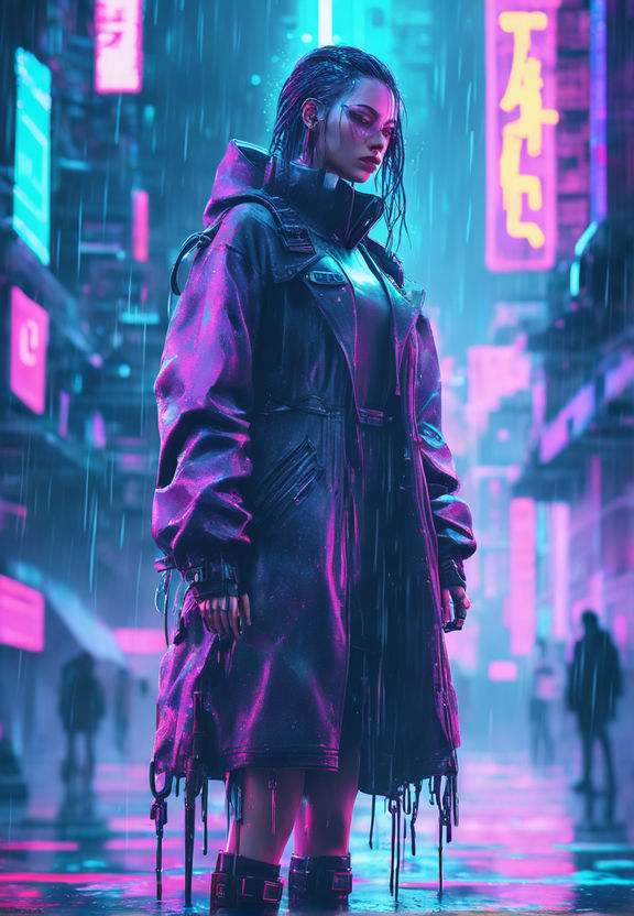 Lonely Cyberpunk Purple Robot 4k