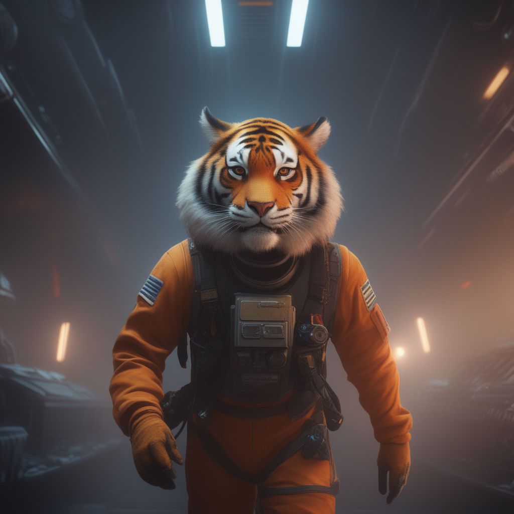 Lexica - Tiger using technology, 3d render