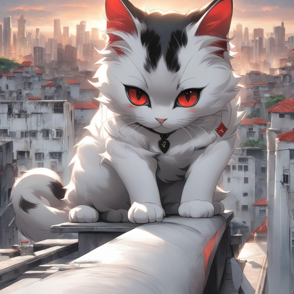 white anime cat with red eyes