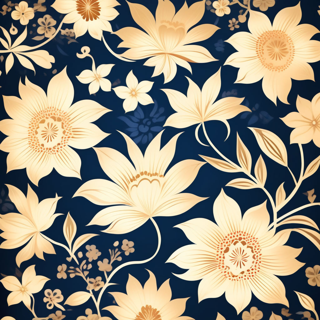 Colorful asian style floral pattern. Navy background floral