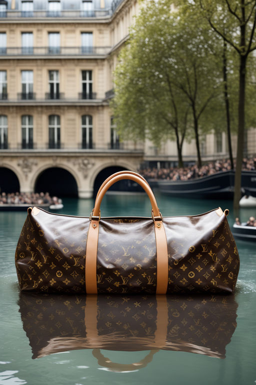 a model sits on Louis Vuitton bags - Playground