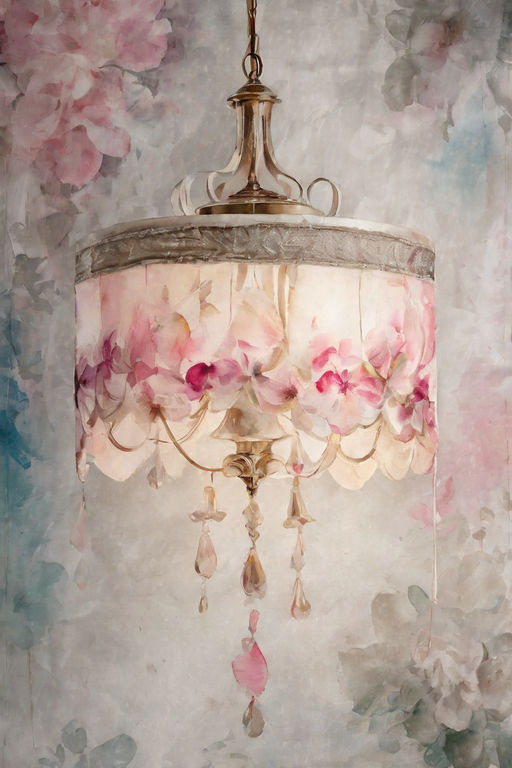 Vintage Ceiling Lampshade With Watercolor Illustrations 