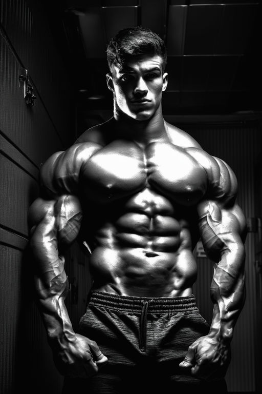 00115 a black and white photo of the greatest gigachad, huge upper body,  musclular, shirtless, oiled - ImgPile