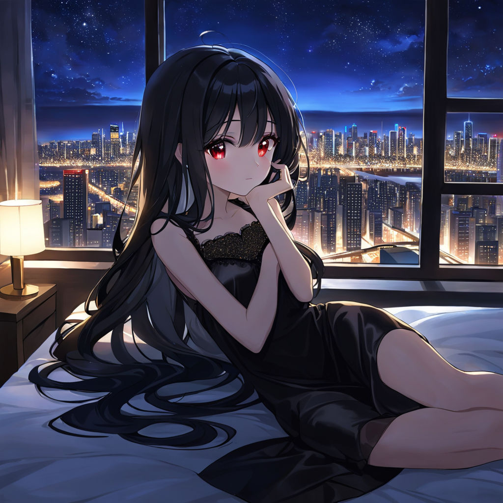 Full body anime girl long and black hair - Playground