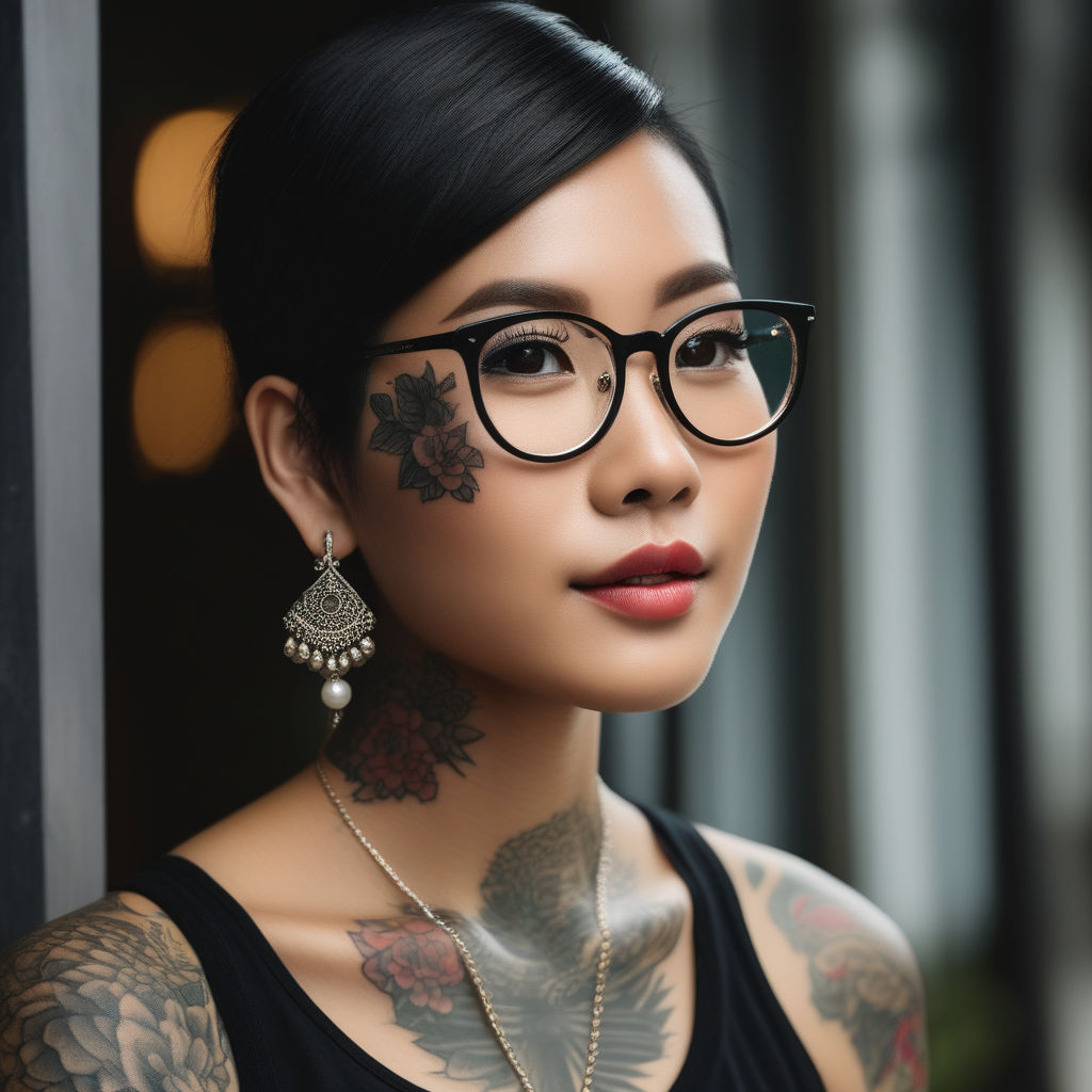 Tattooed woman with glasses hi-res stock photography and images - Alamy