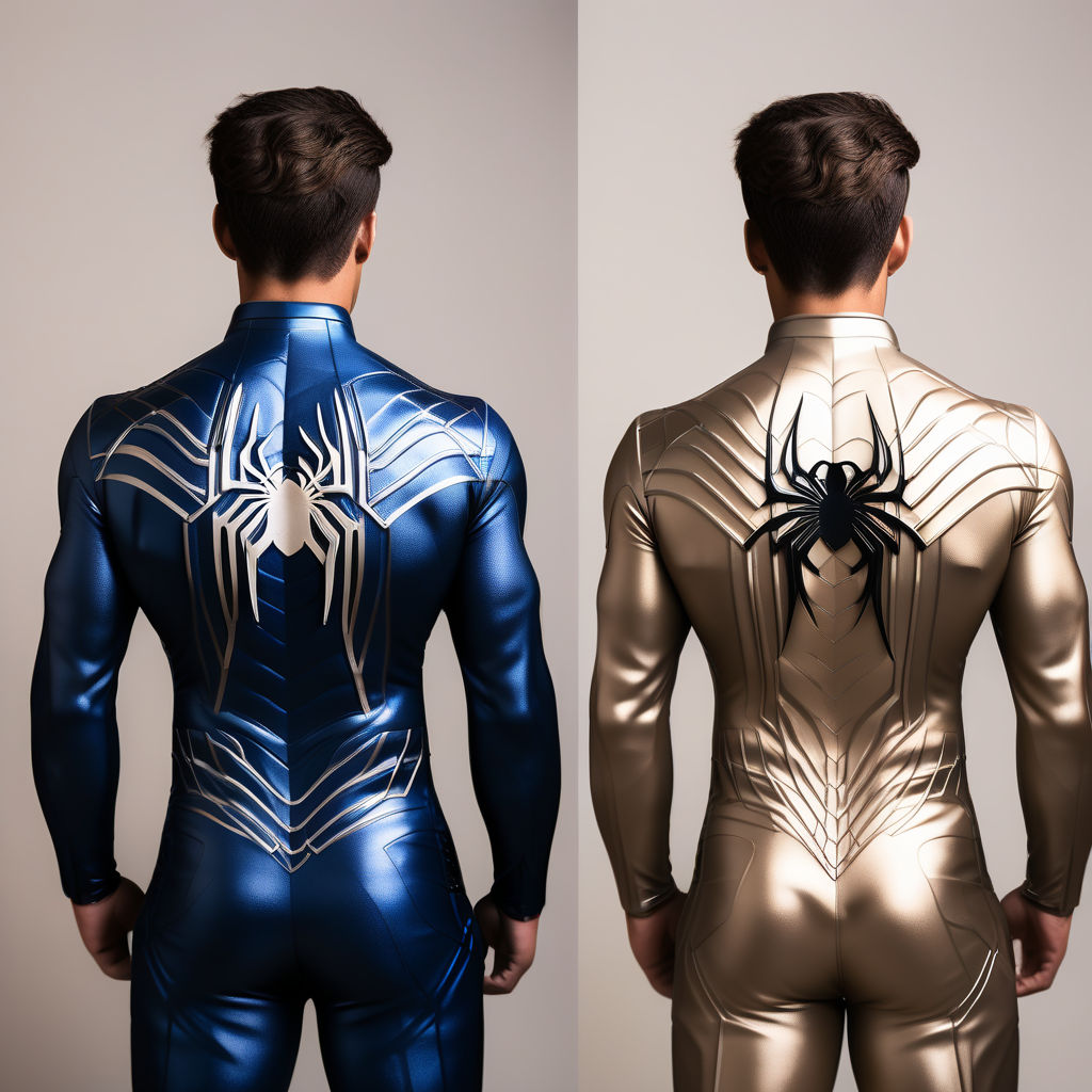 Titan's spiderman costume is a sleek, black bodysuit with web patterns  along the arms and legs. the design is heavily textured and incorporates  armor-like elements, providing protection from attacks. he also wears