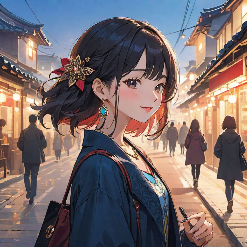 Smiling Beauty: Side-Profile Portrait of a Cute Anime Girl with