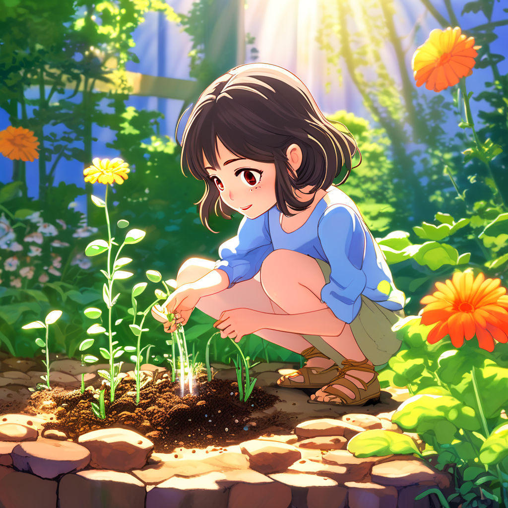 Anime Girl, In The Garden