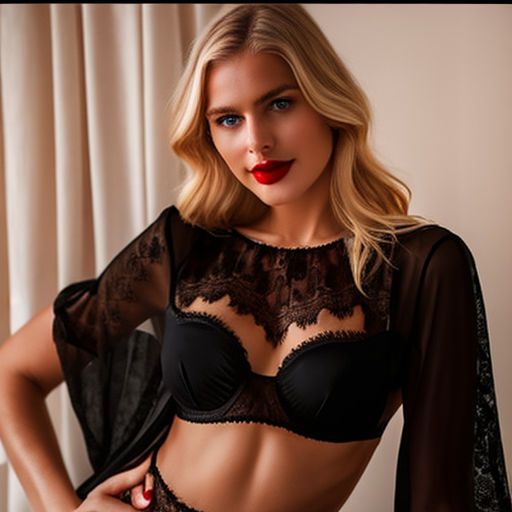 Attractive Swedish blonde model in a sheer black lace nightie