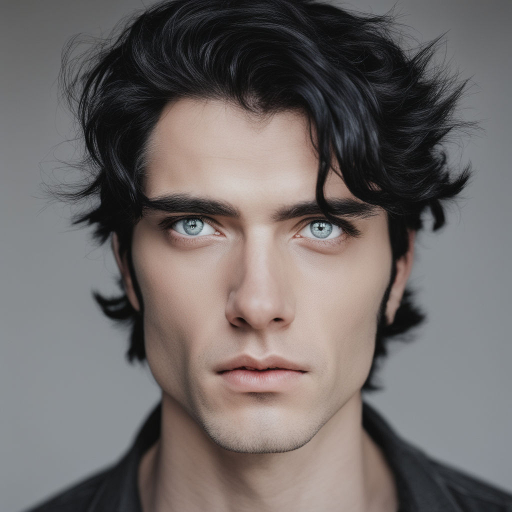 guy with black hair and gray eyes