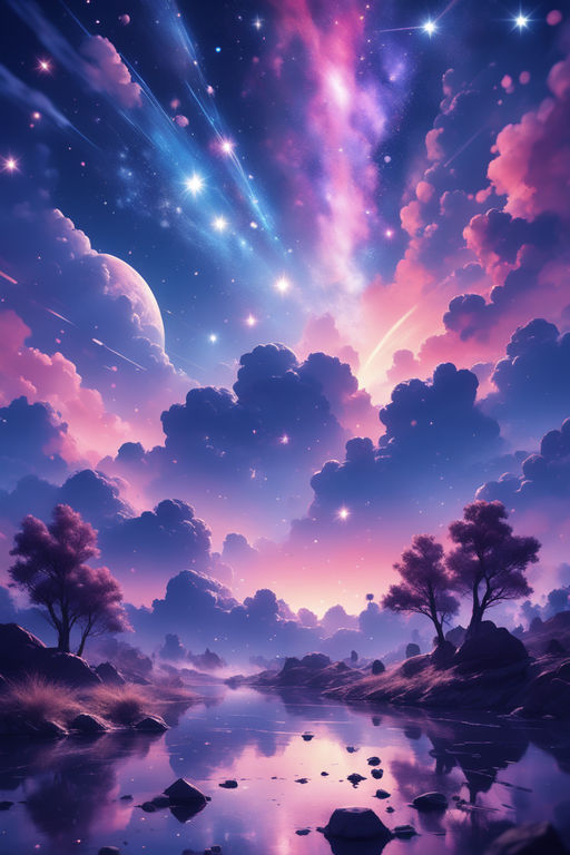 purple starry night sky