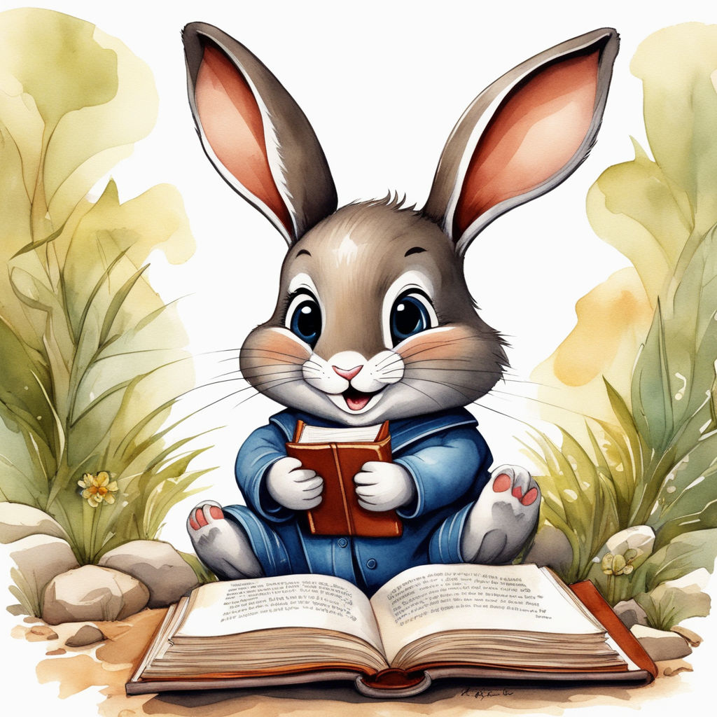 bunny reading a book clipart