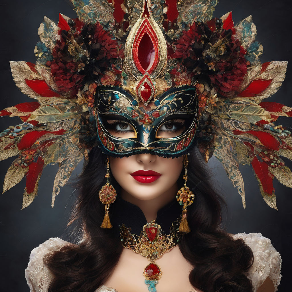 Elegant people in masquerade carnival mask at Venice Carnival. Beautiful  women and men wearing venetian mask. digital ai art Stock Illustration