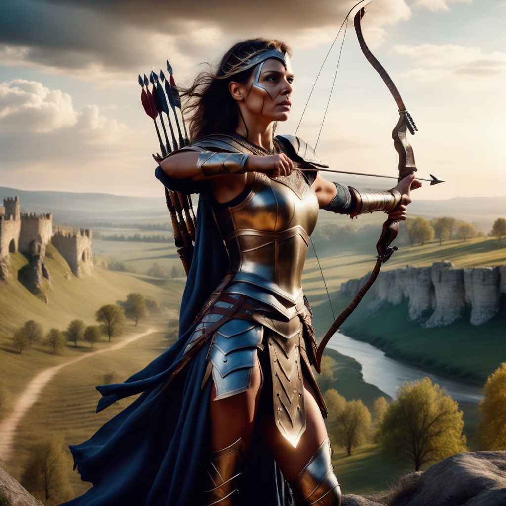 female warrior with bow and arrow