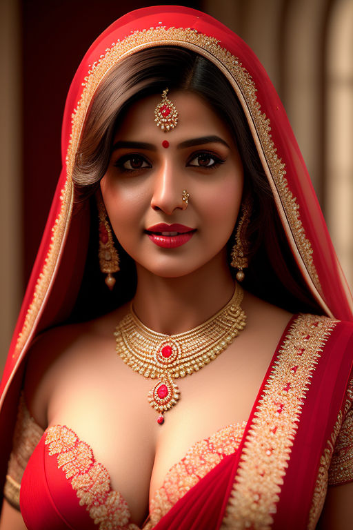 anime indian queen milf looking beautiful in a slit red bridal lingerie -  Playground