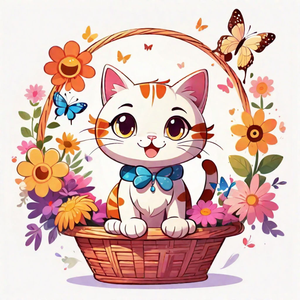 Sweet Feline: A Pink Kawaii Cartoon Cat Icon With Saturated Colors