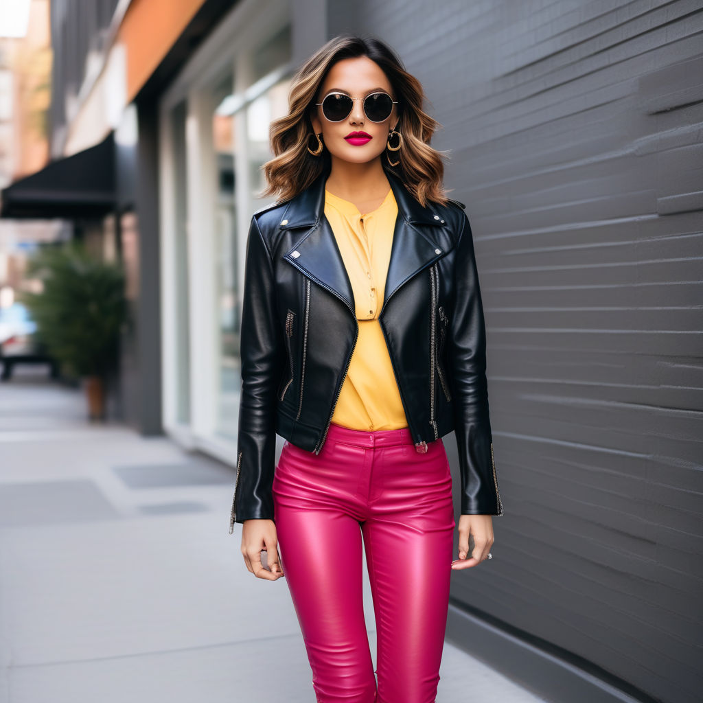 red pullover black leather pants golden details rosefield … | Flickr