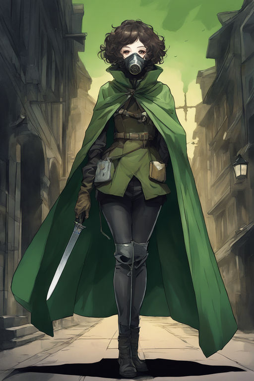 Black anime boy with kinky short hair wearing green cloak