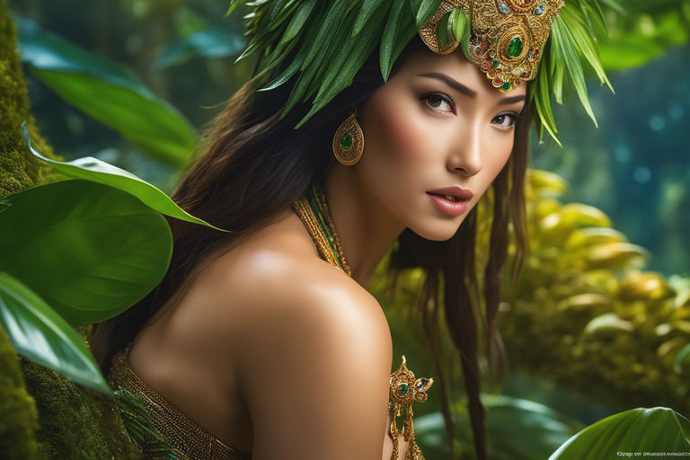 Premium Photo | A young beautiful brunette posing among dense thickets of  jungle and rainforest.