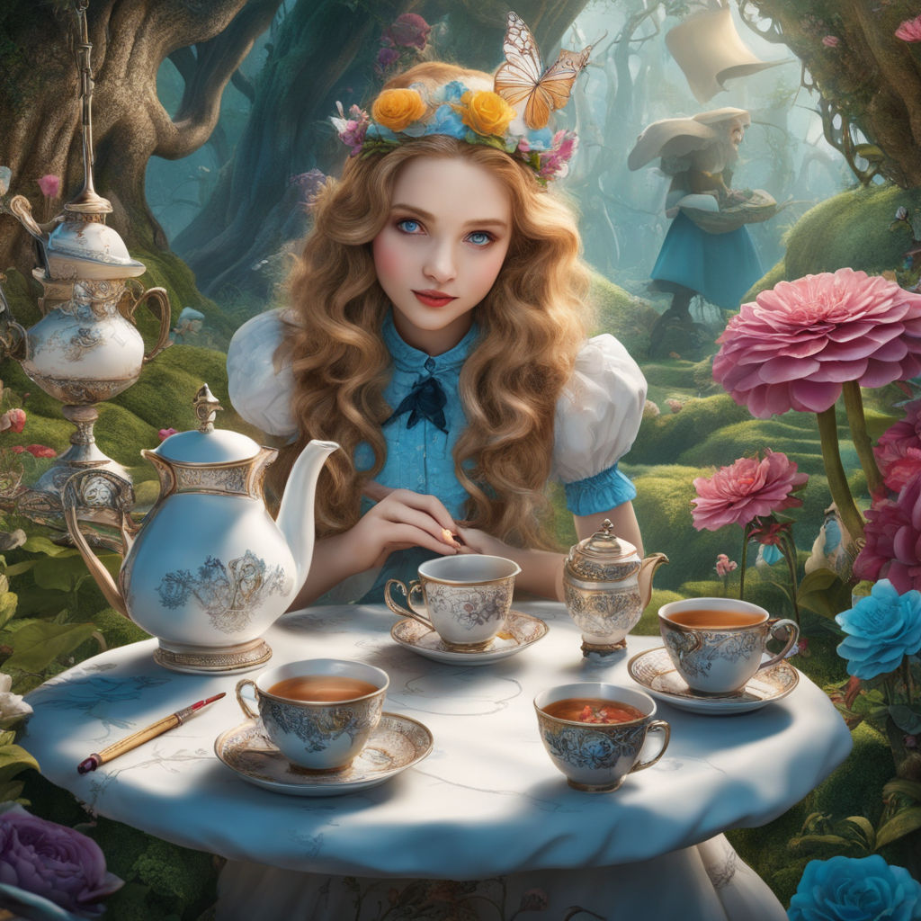 Alice In Wonderland Color Illustrations Tea Party