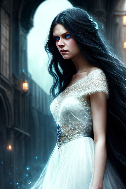 Beautiful Mysterious Mystical Girl With Long Hair In Black Dress