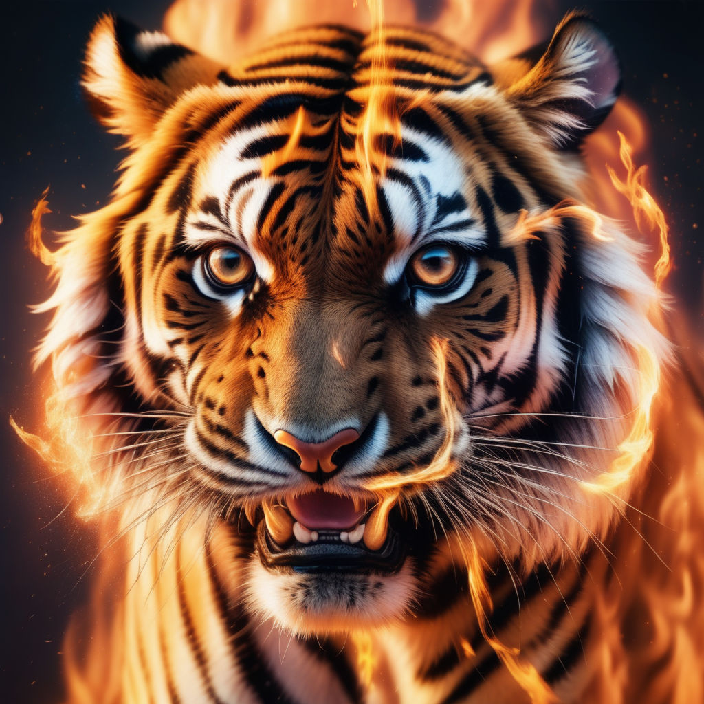 Tiger Fire Tom Wood Fantasy Art Flame Tiger Art Print Tiger Pictures Wall  Decor Tiger Stripe Print Jungle Animal Art Print Tiger Whiskers Decor