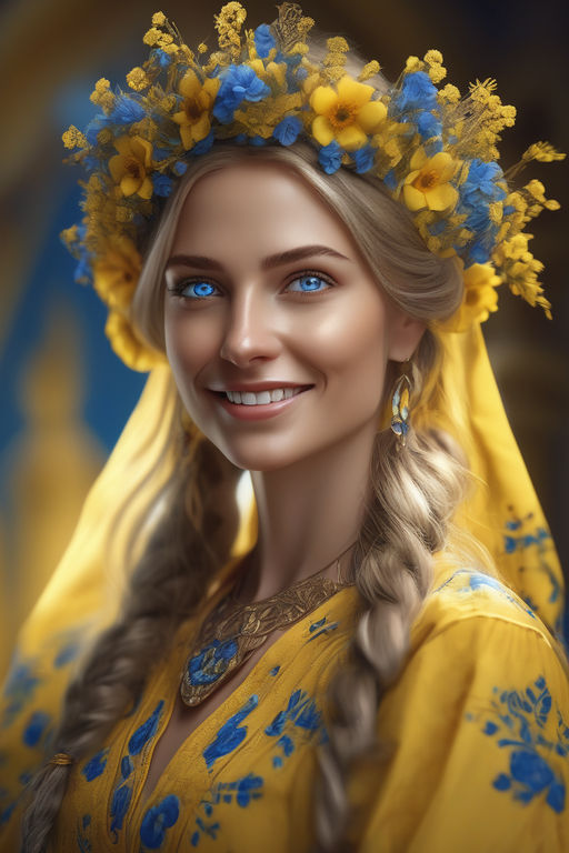 Beautiful blonde Ukrainian girl with blue eyes in folk clothing