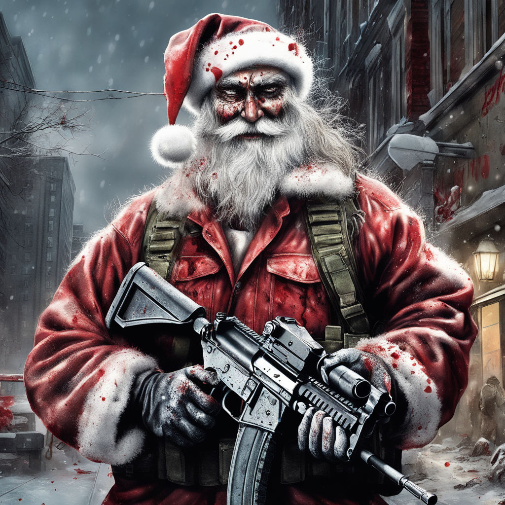 zombie santa claus lights the christmas tree on fire horror gore violence/