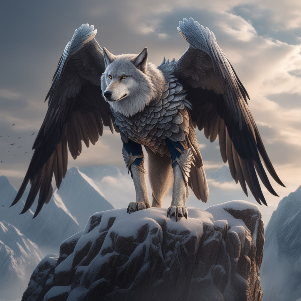 drawings of wolf with wings