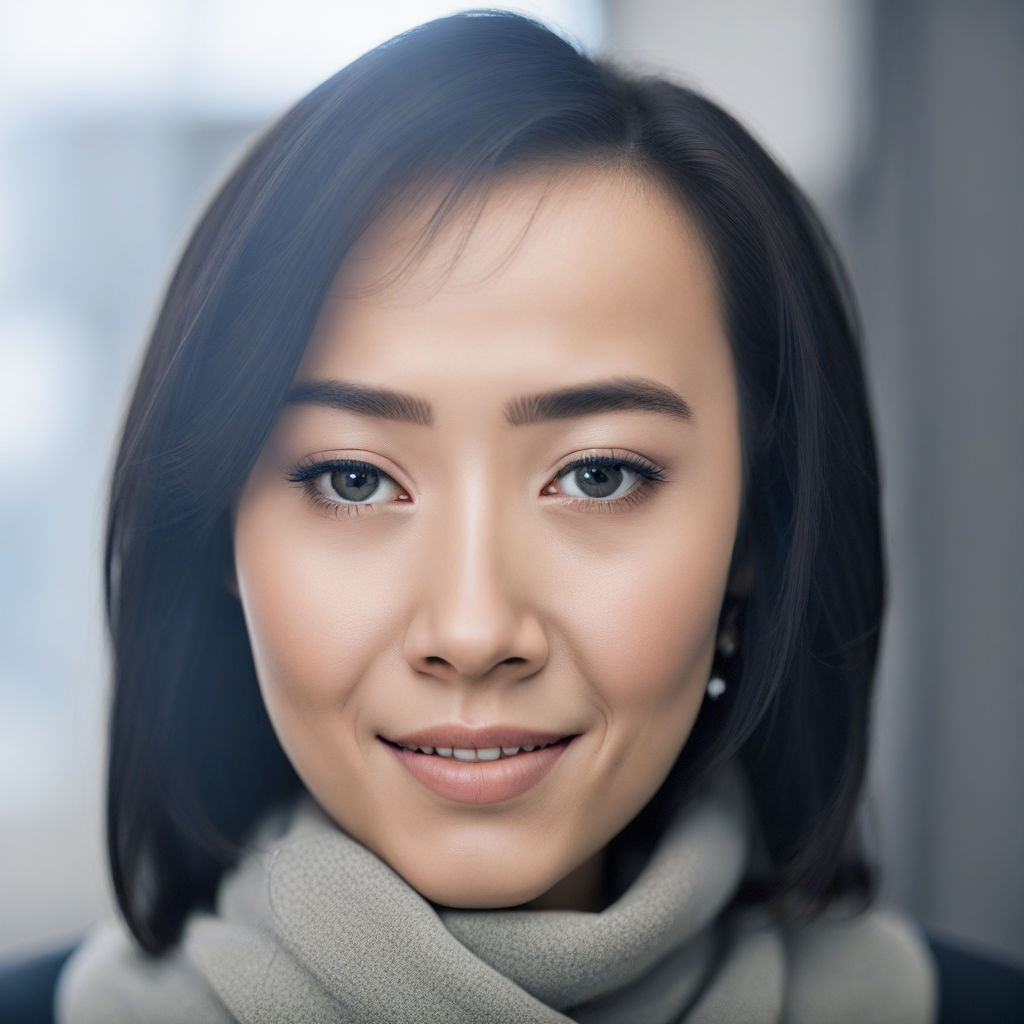 Close-up portrait photography. an asian mature woman with black