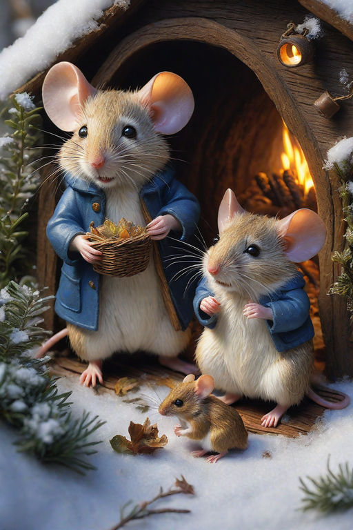 Family of Cute Mice in a Mouse House · Creative Fabrica