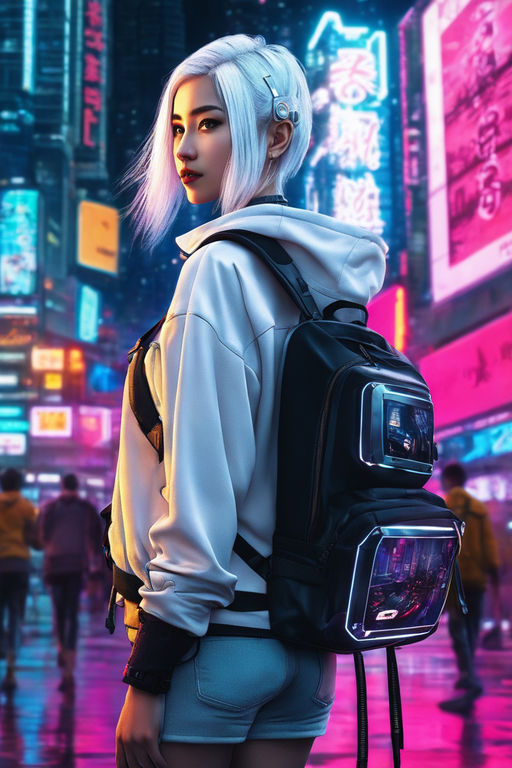 Anime-style cyberpunk girl with futuristic fashion