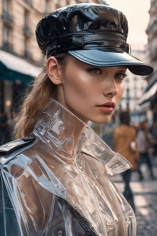 Premium AI Image  A model wears a black leather visor and sunglasses.