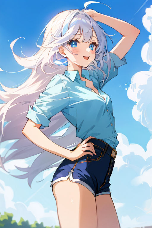 Anime girl with short messy white hair