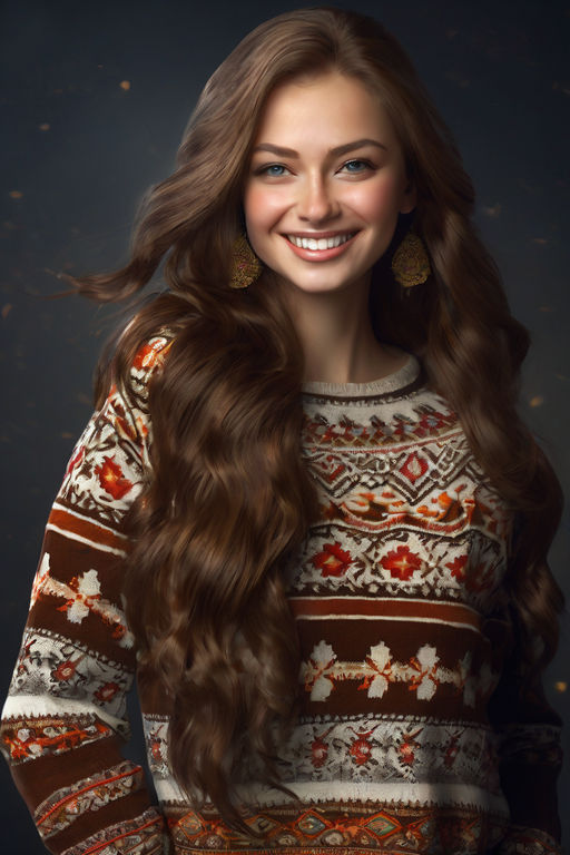 Cute teenage girl with thick long hair. Portrait of Caucasian