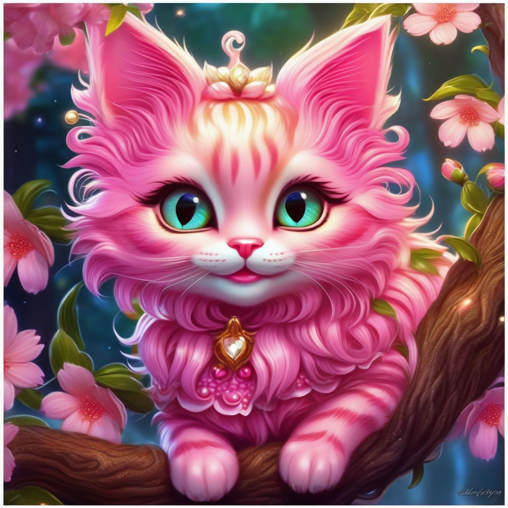 Cute, pink, fluffy, fantasy love puppy, with light