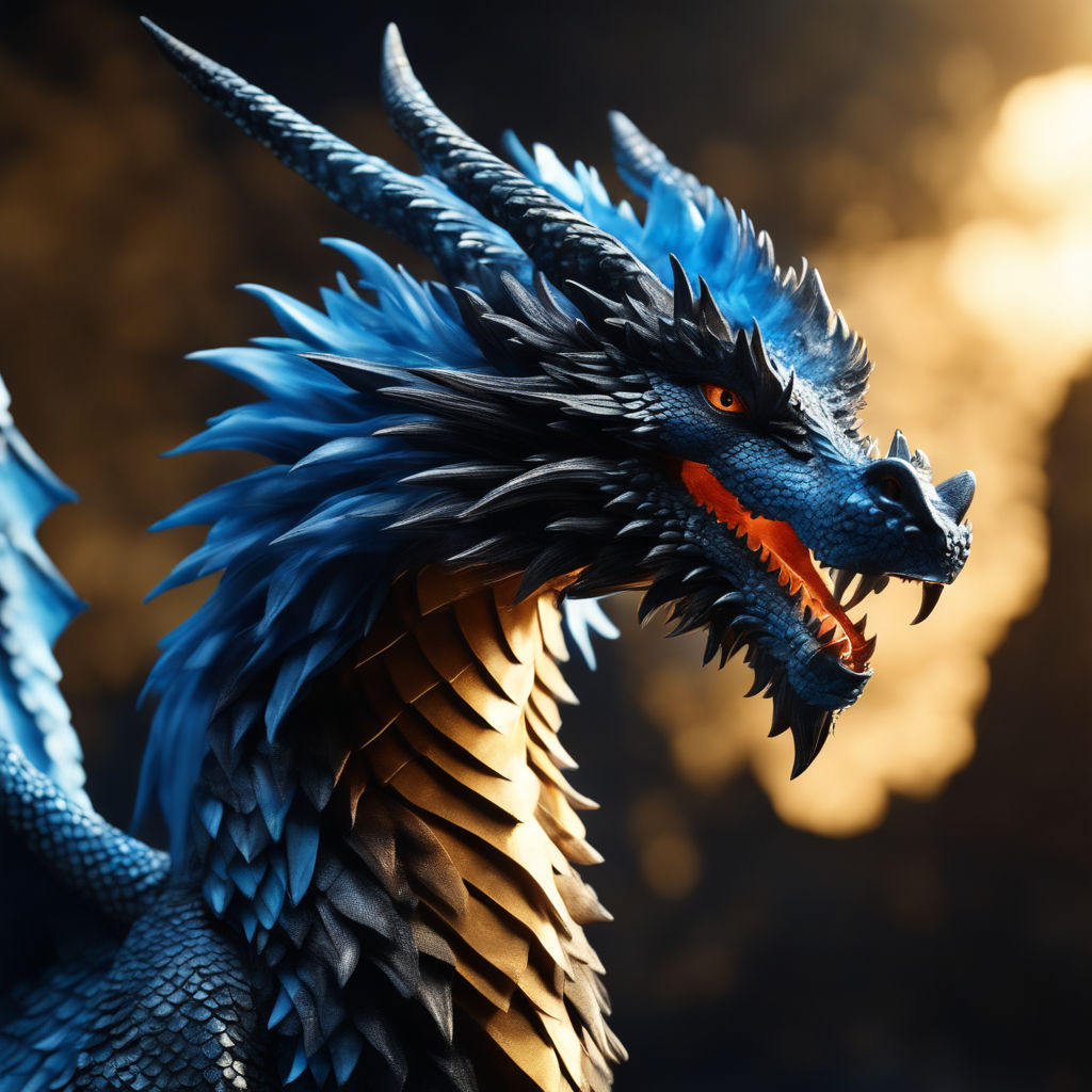 black dragon breathing blue fire