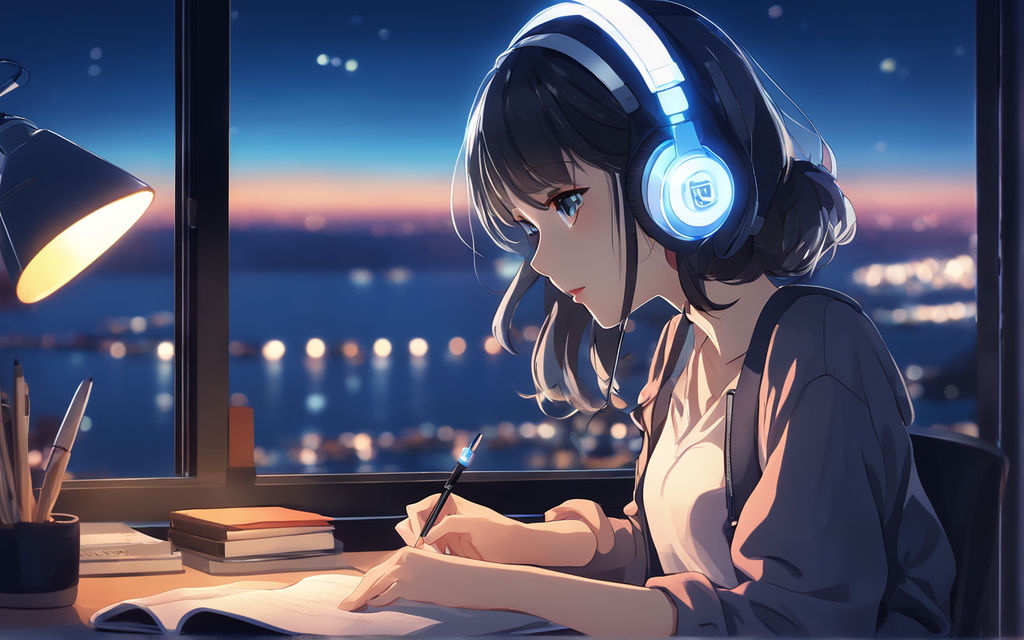 anime listen to music and vibe in city Stock Illustration | Adobe Stock