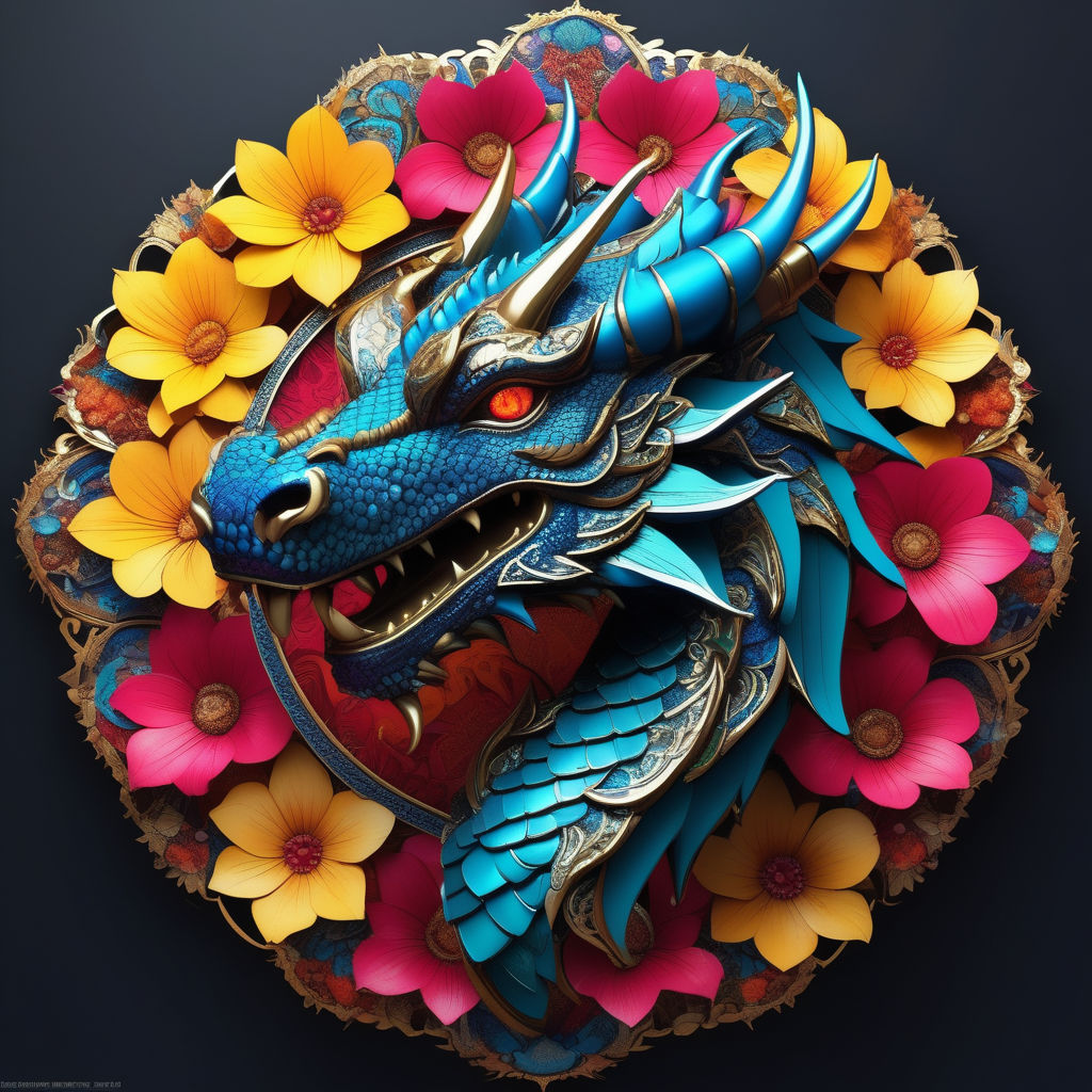 Quilling paper art of a symmetrical dragon with multiple horns on