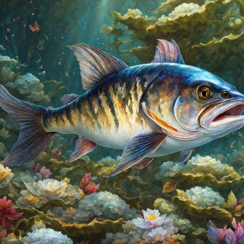 extremely realistic and detailed digital painting of a Bass(fish) -  Playground