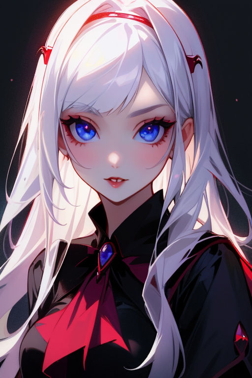 anime vampire girl with white hair and blue eyes