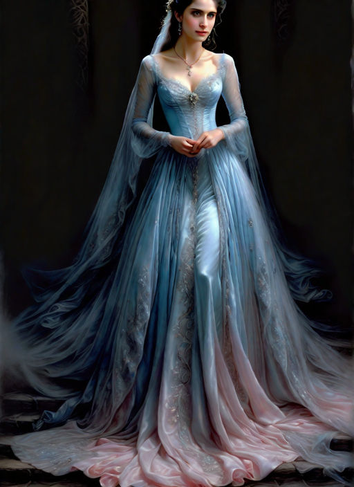 full body shot of megan fox as cinderella wearing a long flowy gown