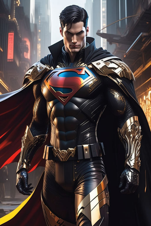 Henry Cavill Superman in a cyberpunk style armor and